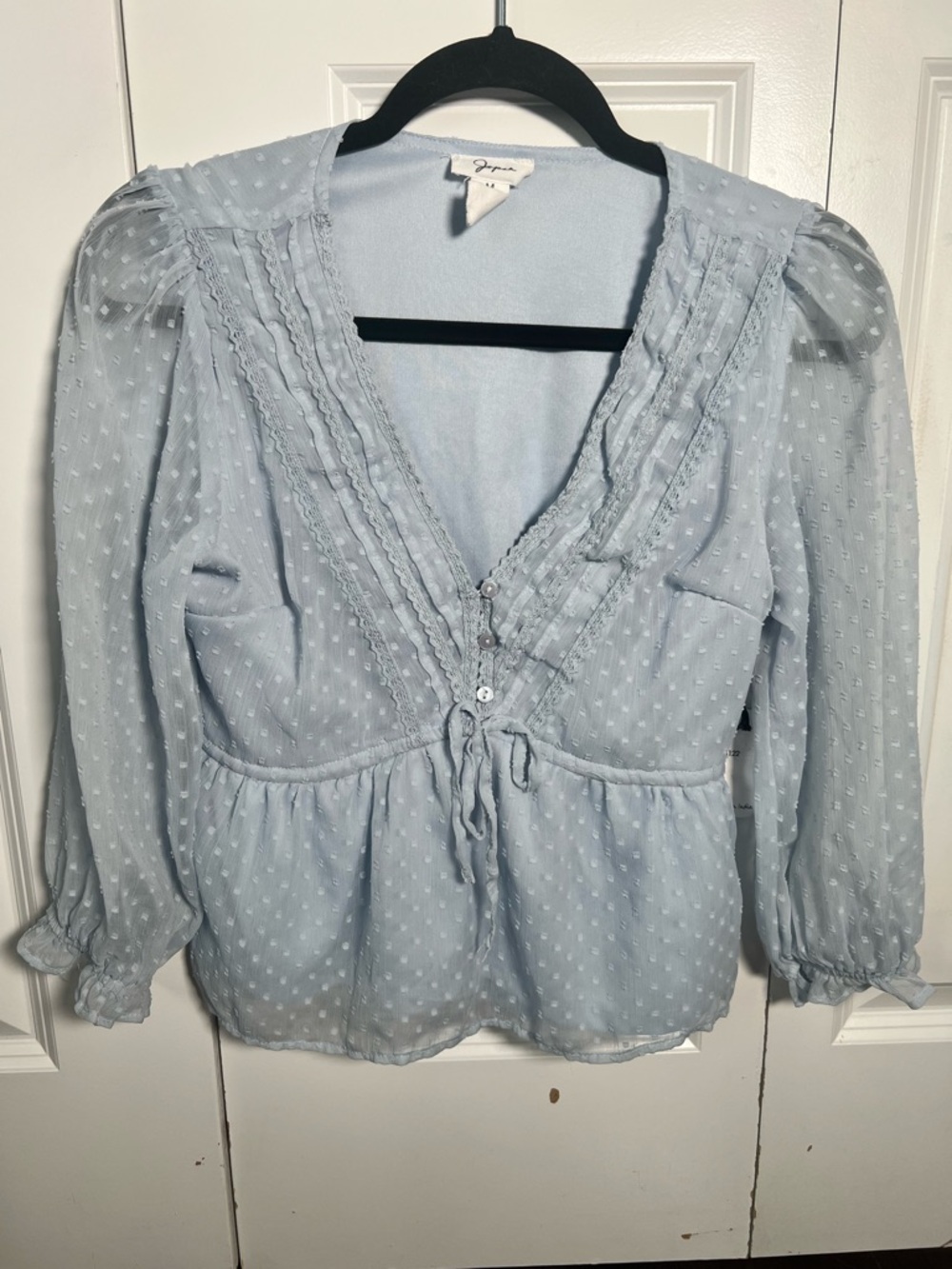 Japna Light Blue Swiss Dot Peasant Blouse NWT